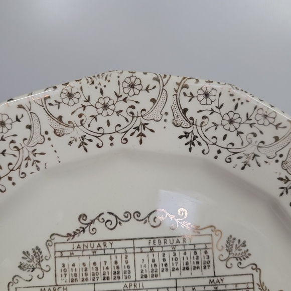 Vtg Harkerware 1960s Calendar Souvenir Plate Gold White Made‎ In USA Collectible - Picture 4 of 11
